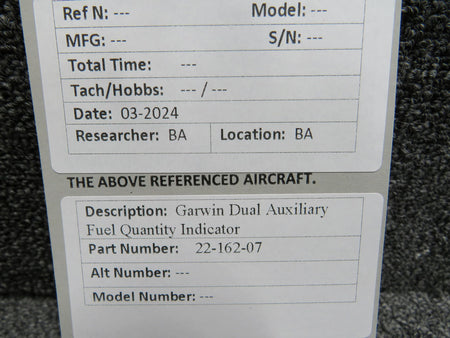 Garwin 22-162-07 Garwin Dual Auxiliary Fuel Quantity Indicator