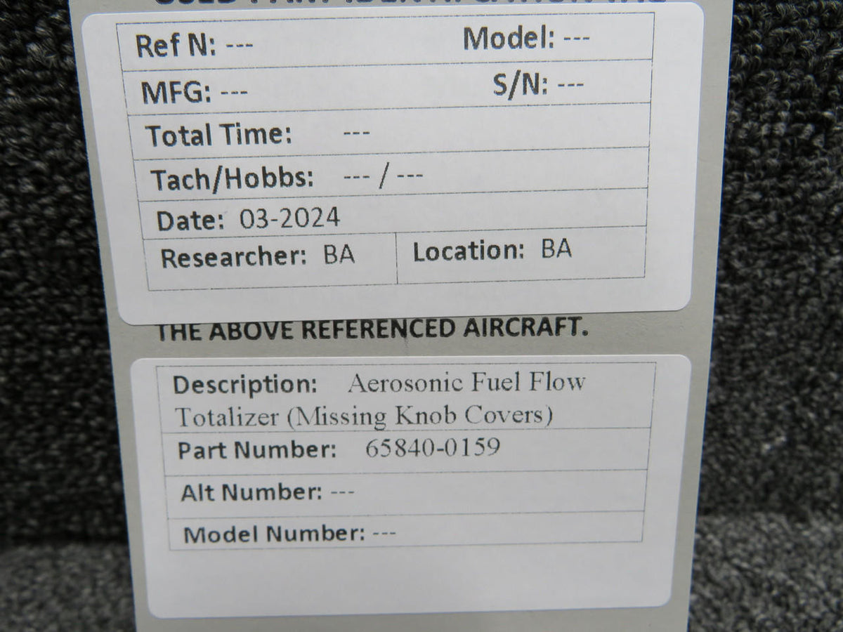 Aerosonic 65840-0159 Aerosonic Fuel Flow Totalizer (Missing Knob Covers)