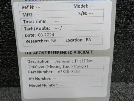 Aerosonic 65840-0159 Aerosonic Fuel Flow Totalizer (Missing Knob Covers)