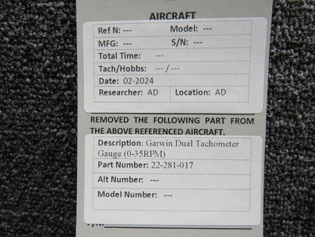 Garwin 22-281-017 Garwin Dual Tachometer Indicator (0-35RPM)