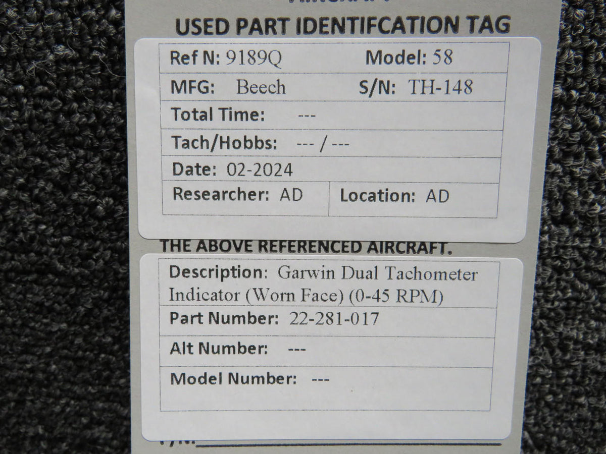 Garwin 22-281-017 Garwin Dual Tachometer Indicator (Worn Face)(0-45RPM)