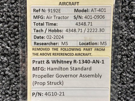 Hamilton Standard 4G10-21 Pratt & Whitney R-1340-AN-1 Hamilton Standard Propeller Governor (Core)
