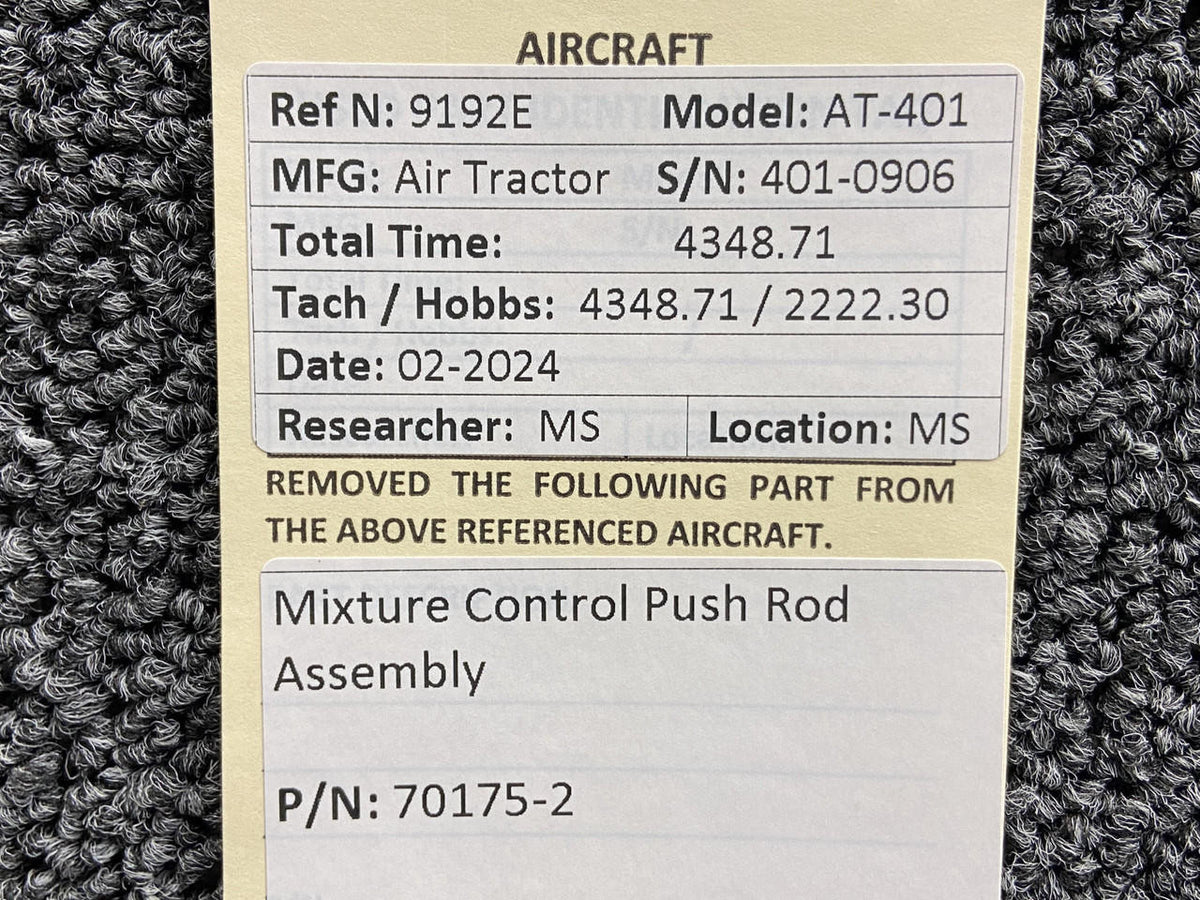 Air Tractor 70175-2 Air Tractor AT-401 Mixture Control Pushrod Assembly (Incomplete)