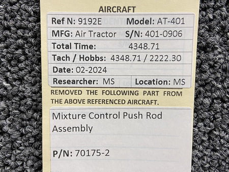 Air Tractor 70175-2 Air Tractor AT-401 Mixture Control Pushrod Assembly (Incomplete)