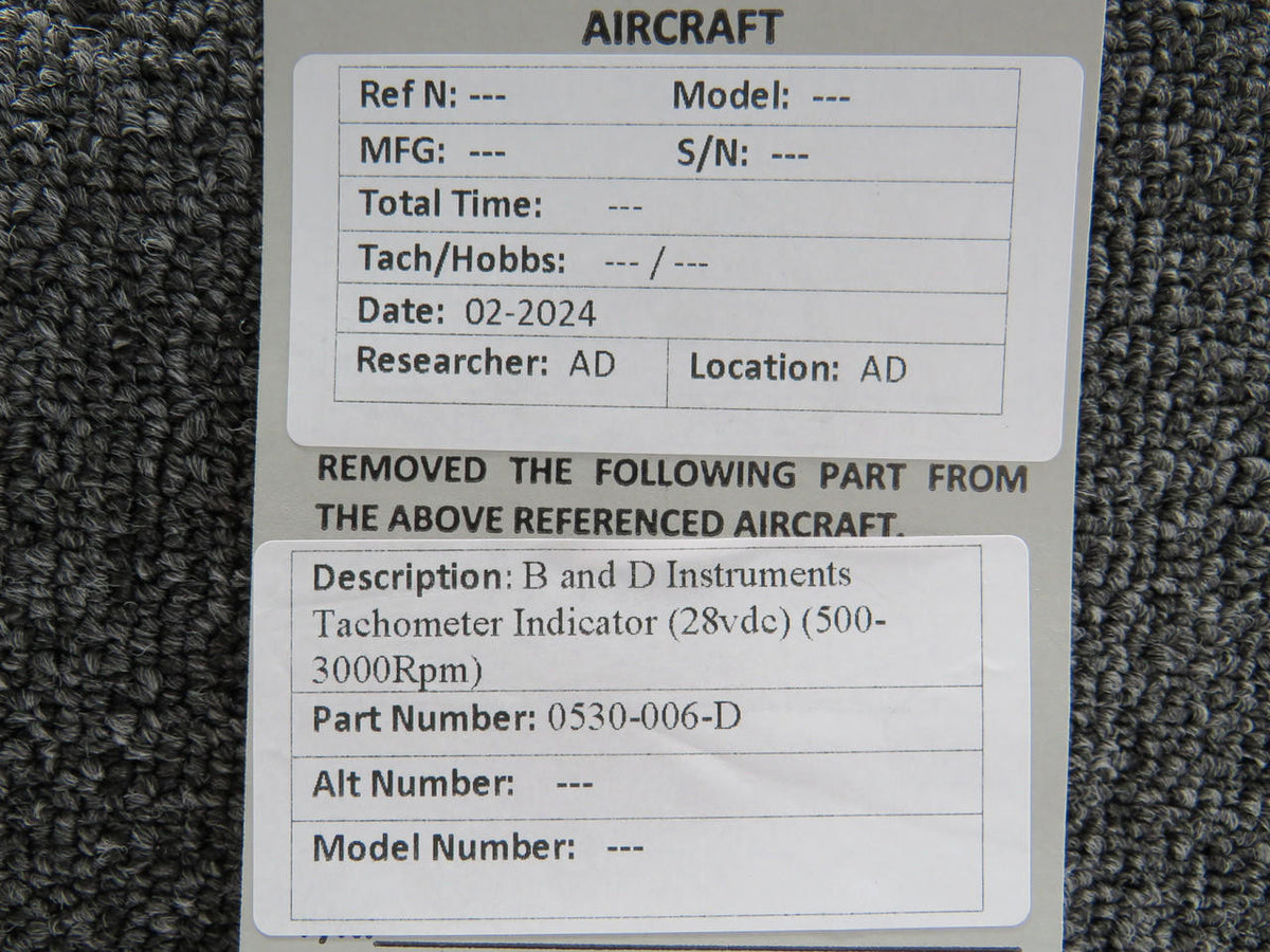 B and D Instruments 0530-006-D B and D Instruments Tachometer Indicator w Modifications (28V)