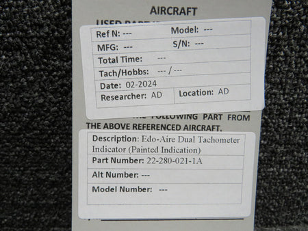 Edo-Aire 22-280-021-1A Edo-Aire Dual Tachometer Indicator (Painted Indication)