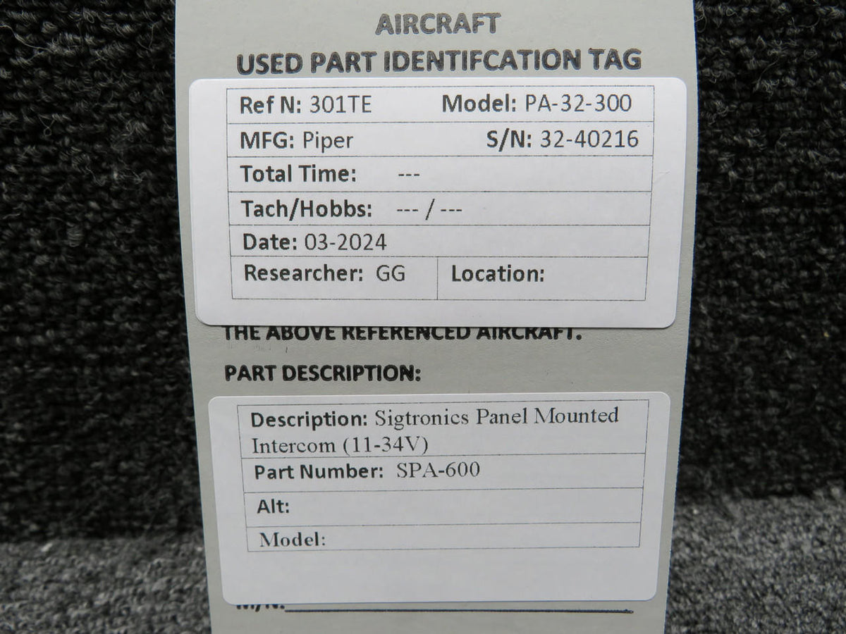 Sigtronics SPA-600 Sigtronics Panel Mounted Intercom (11-34V)