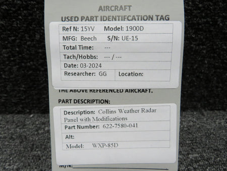 Collins 622-7580-041 Collins WXP-85D Weather Radar Panel with Modifications