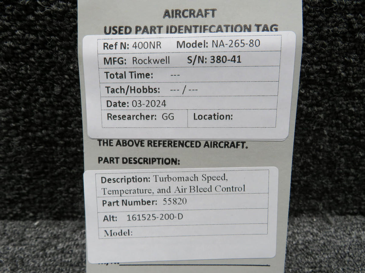 Turbomach 55820 (Alt: 161525-200-D) Turbomach Speed, Temperature, and Air Bleed Control