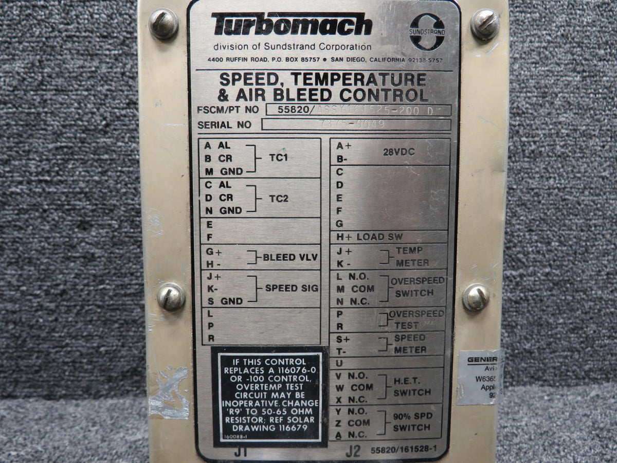 Turbomach 55820 (Alt: 161525-200-D) Turbomach Speed, Temperature, and Air Bleed Control