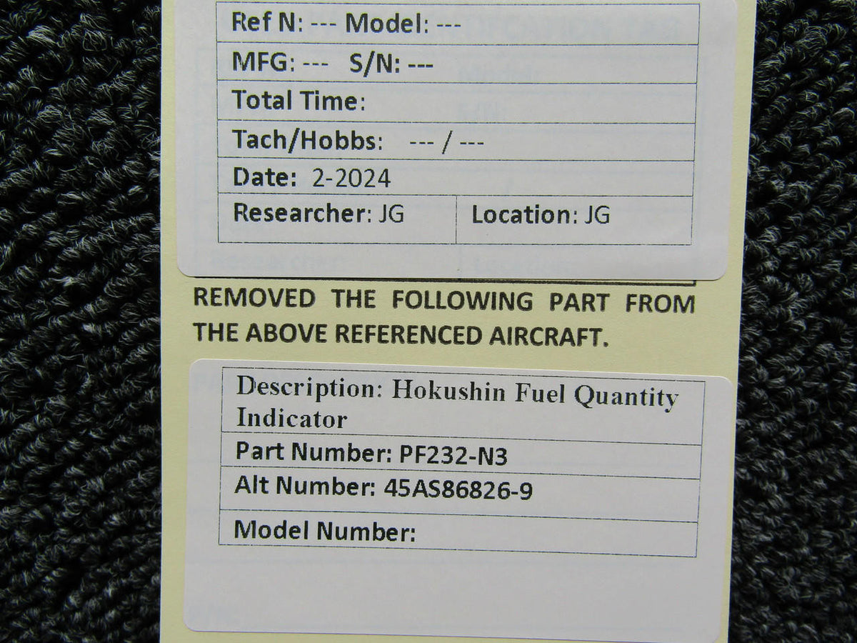 Hokushin PF232-N3 (Alt: 45AS86826-9) Hokushin Fuel Quantity Indicator