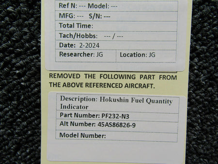 Hokushin PF232-N3 (Alt: 45AS86826-9) Hokushin Fuel Quantity Indicator