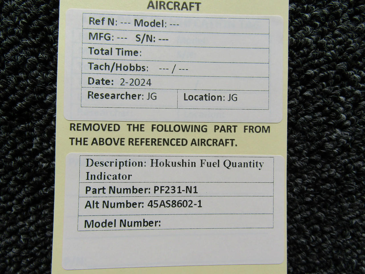 Hokushin PF231-N1 (Alt: 45AS86802-1) Hokushin Fuel Quantity Indicator