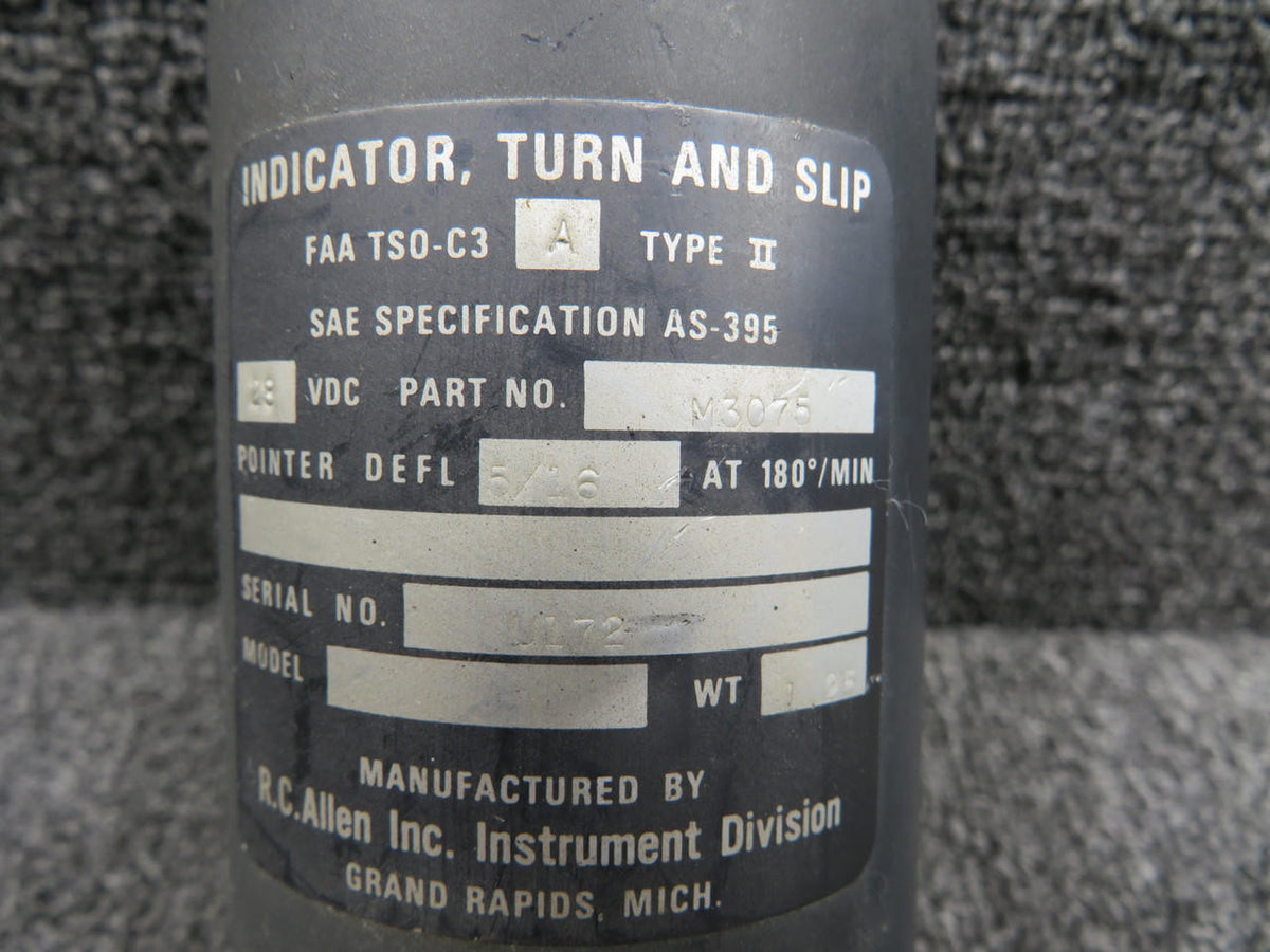 RC Allen M3075 RC Allen Turn and Slip Indicator (28V)