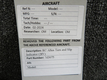 RC Allen M3075 RC Allen Turn and Slip Indicator (28V)