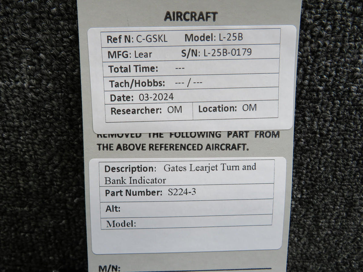 Gates Learjet S224-3 Gates Learjet Turn and Bank Indicator