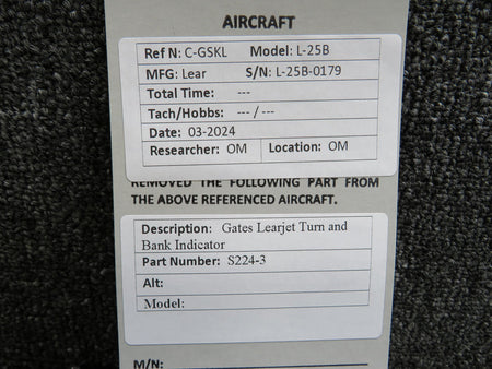 Gates Learjet S224-3 Gates Learjet Turn and Bank Indicator