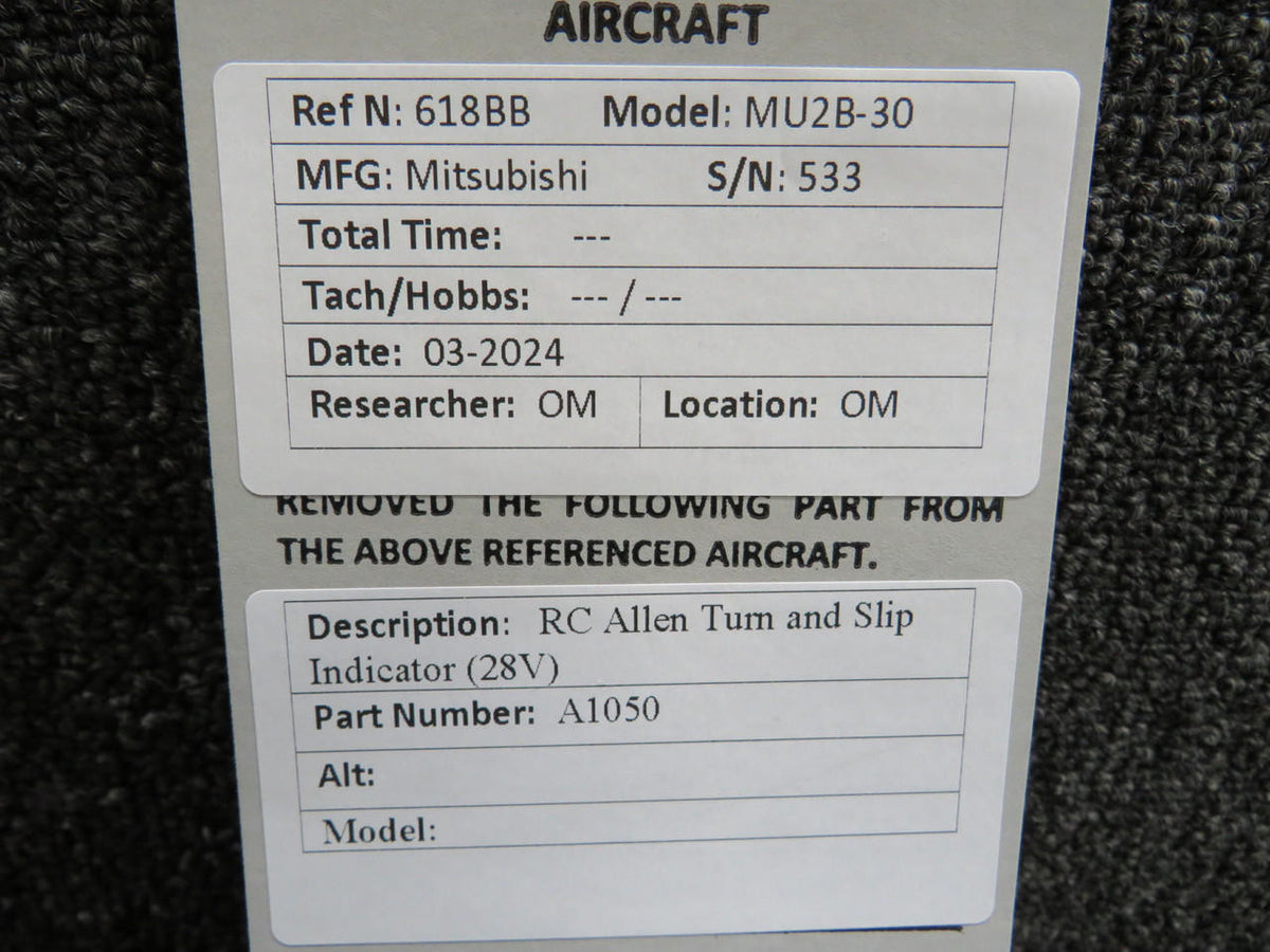 RC Allen A1050 RC Allen Turn and Slip Indicator (28V)
