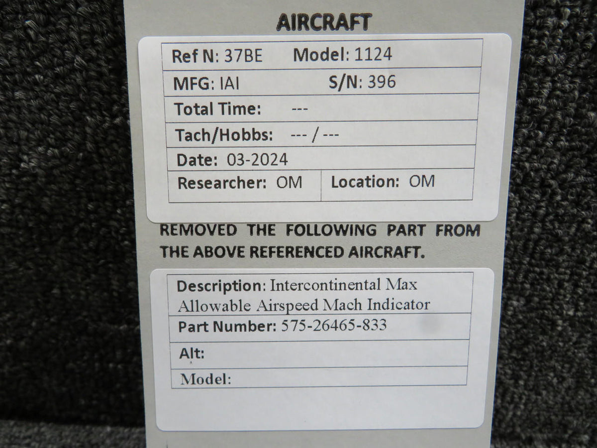 Intercontinental 575-26465-833 Intercontinental Max Allowable Airspeed Mach Indicator