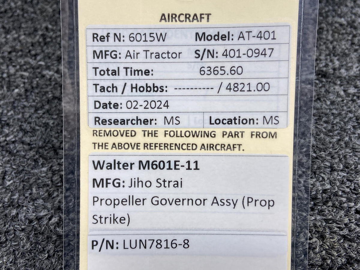 Jino Strai LUN7816-8 Walter M601E-11 Jino Strai Propeller Governor Assy (Prop Struck, Core)