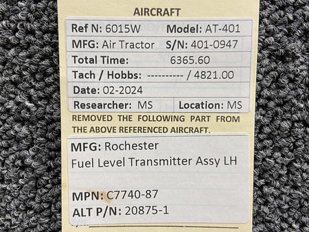 Rochester C7740-87 (Alt: 20875-1) Rochester Fuel Level Transmitter Assembly LH