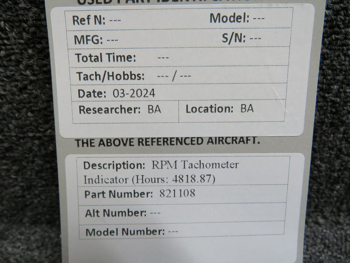 Does Not Apply 821108 Recording Tachometer Indicator (Hours: 4818.87)