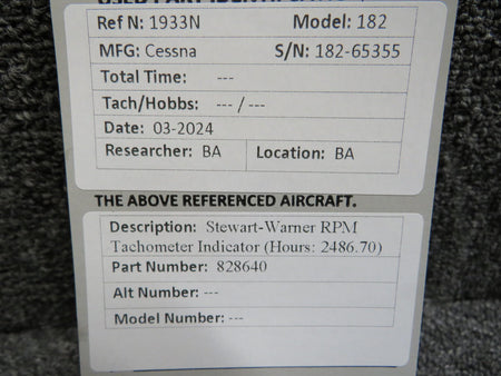 Stewart-Warner 828640 Stewart-Warner Recording Tachometer Indicator (Hours: 2486.70)