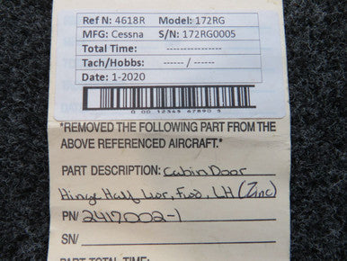 2417002-1 Cessna 172 Cabin Door Hinge Half Lower Forward LH (Zinc)