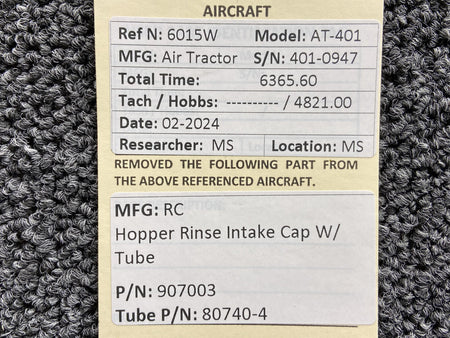 RC 907003, 80740-4 RC Hopper Rinse Intake Cap with Tube