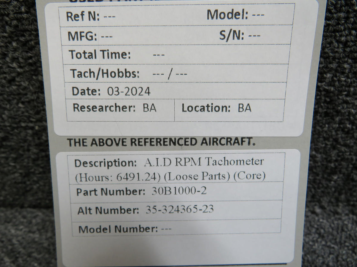 AID 30B1000-2 AID Recording Tachometer (Hours: 6491.24) (Loose Parts) (Core)