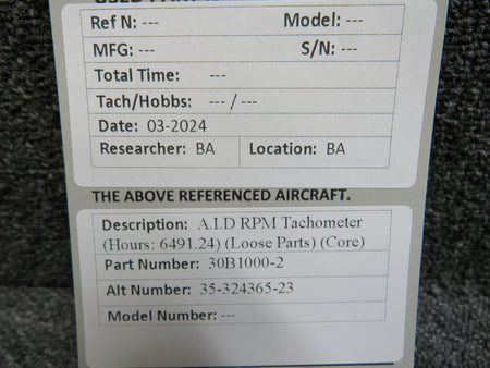 AID 30B1000-2 AID Recording Tachometer (Hours: 6491.24) (Loose Parts) (Core)