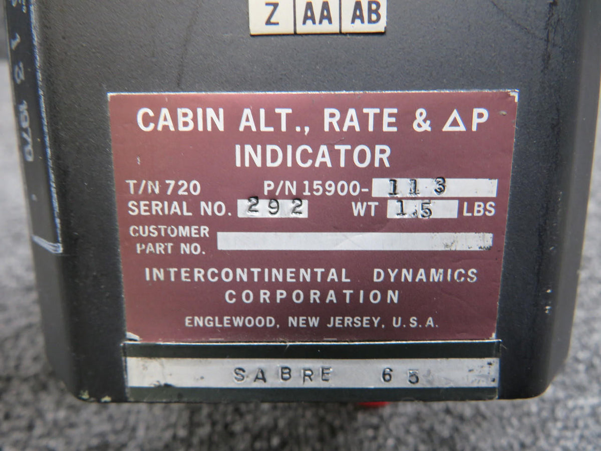Intercontinental 15900-113 Intercontinental Cabin Alt Rate Indicator with Modifications (Type 720)