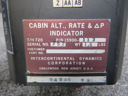 Intercontinental 15900-113 Intercontinental Cabin Alt Rate Indicator with Modifications (Type 720)