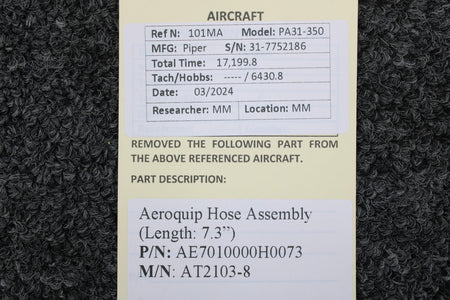 Aeroquip AE7010000H0073 Aeroquip AT2103-8 Hose Assembly (Length: 7.3”)