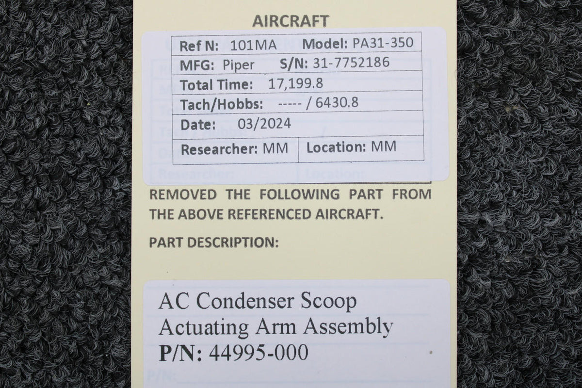 Piper Aircraft Parts 44995-000 Piper PA31-350 AC Condenser Scoop Actuating Arm Assembly