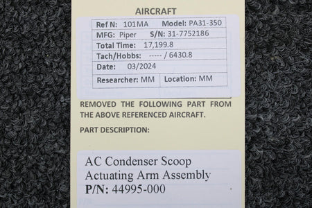 Piper Aircraft Parts 44995-000 Piper PA31-350 AC Condenser Scoop Actuating Arm Assembly