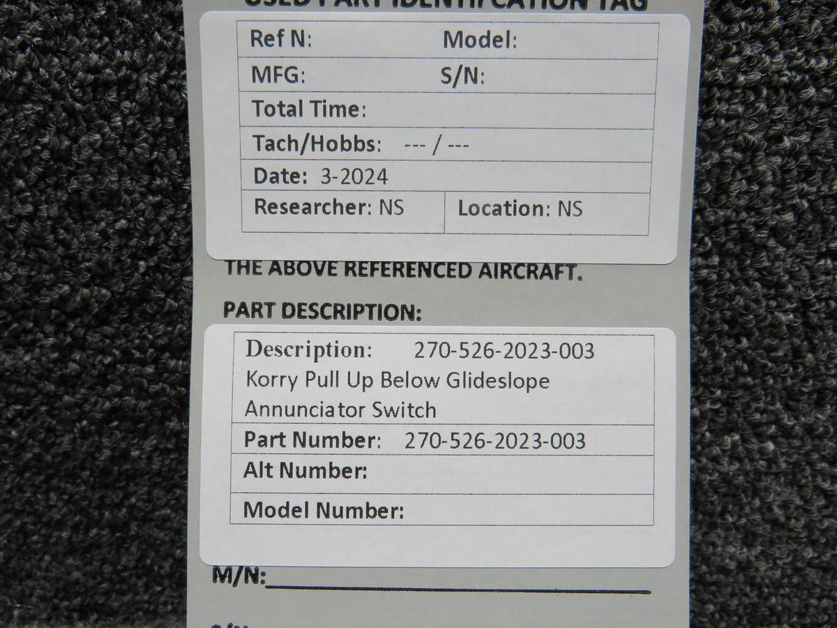 Korry 270-526-2023-003 Korry Pull Up Below Glideslope Annunciator Switch