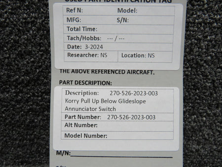 Korry 270-526-2023-003 Korry Pull Up Below Glideslope Annunciator Switch