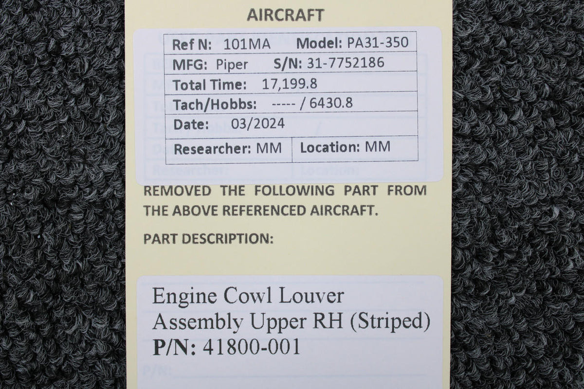 Piper Aircraft Parts 41800-001 Piper PA31-350 Engine Cowl Louver Assembly Upper RH (Striped)