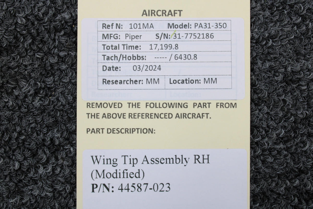 Piper Aircraft Parts 44587-023 Piper PA31-350 Wing Tip Assembly RH (Modified)