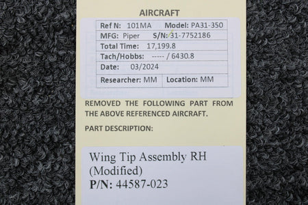 Piper Aircraft Parts 44587-023 Piper PA31-350 Wing Tip Assembly RH (Modified)