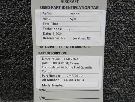 Cessna Aircraft Parts CMF776-10 (Alt:C668004-0104) Cessna Consolidated Airborne Fuel Quantity Control
