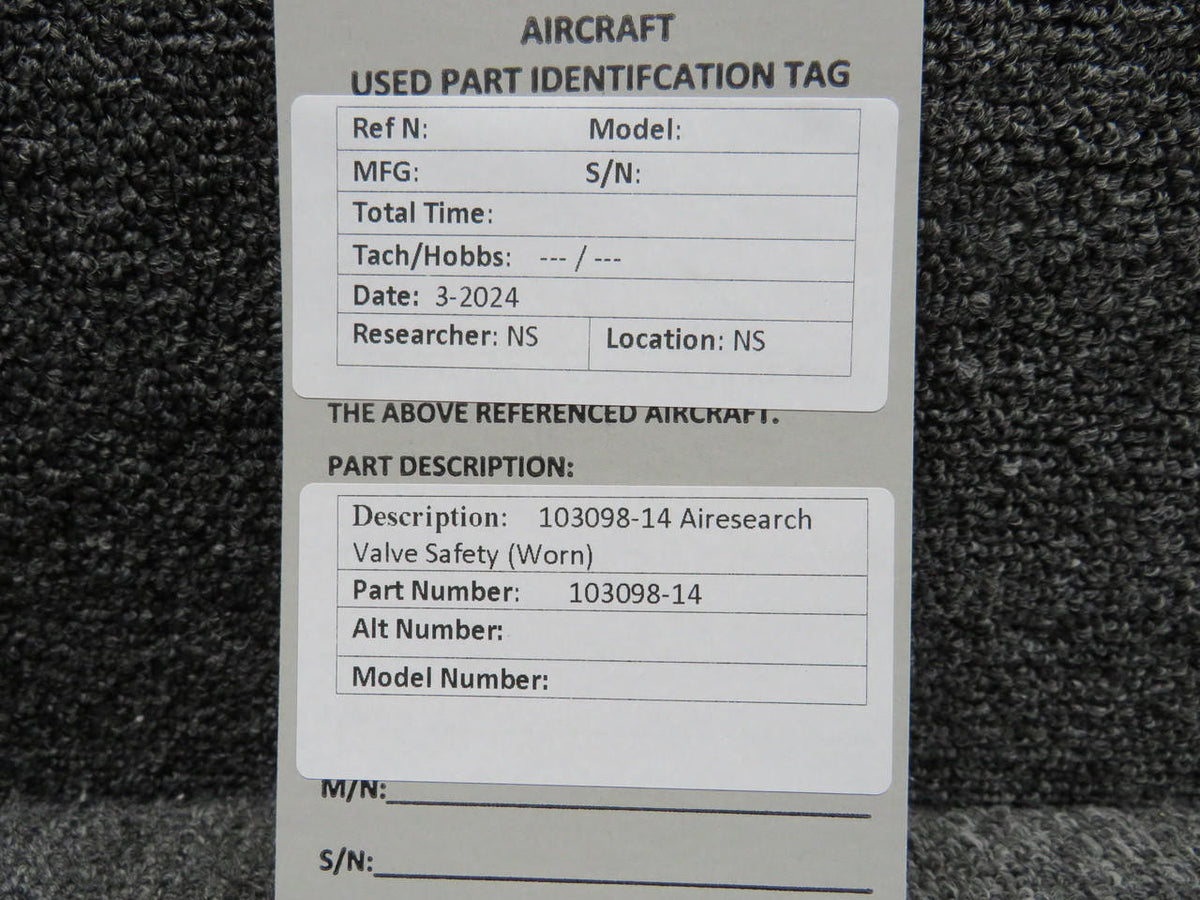 Airesearch 103098-14 Airesearch Valve Safety (Worn)