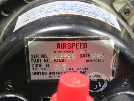 United Instruments 8040 United Instruments Airspeed Indicator, Lighted (28V) (Code: B.617)