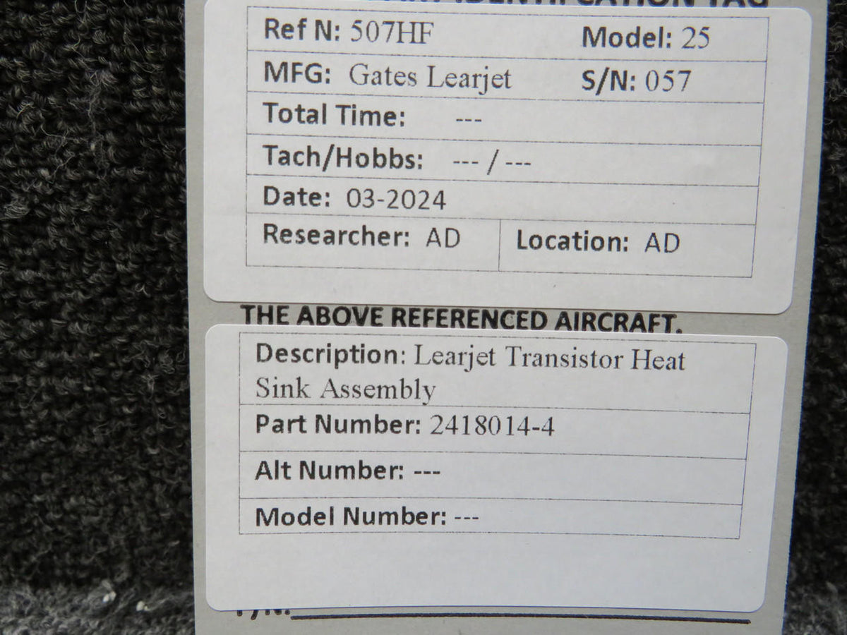 Learjet 2418014-4 Learjet Transistor Heat Sink Assembly