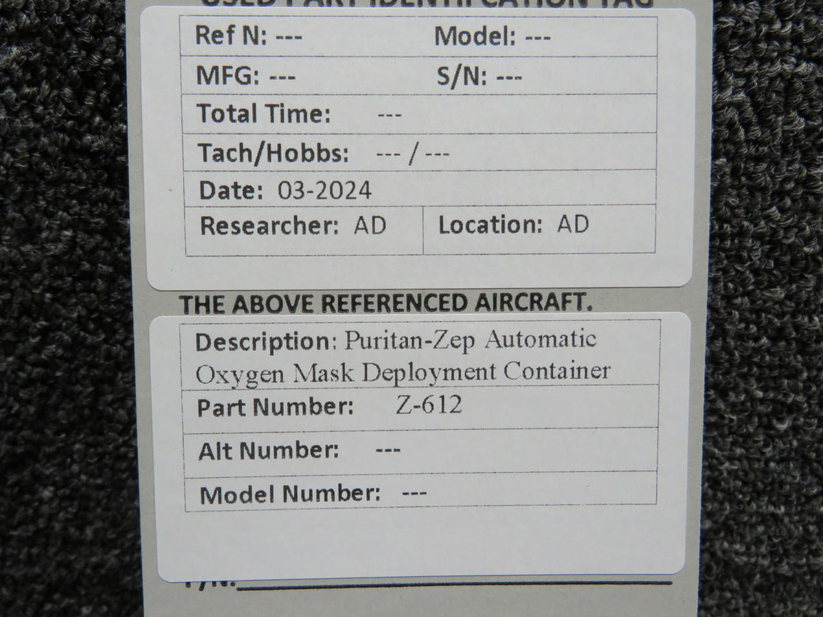 Puritan-Zep Z-612 Puritan-Zep Automatic Oxygen Mask Deployment Container