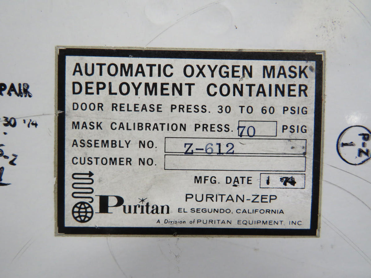 Puritan-Zep Z-612 Puritan-Zep Automatic Oxygen Mask Deployment Container