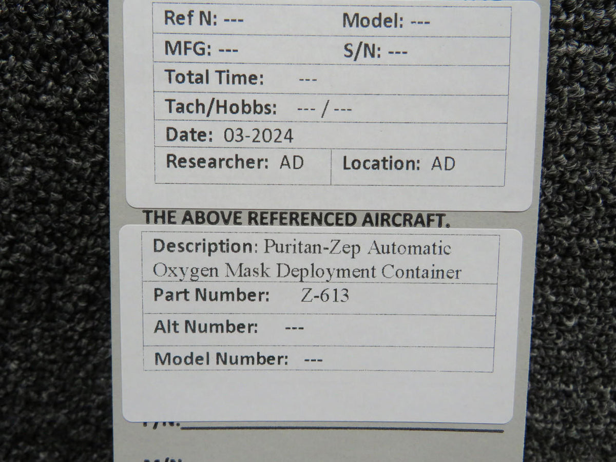 Puritan-Zep Z-613 Puritan-Zep Automatic Oxygen Mask Deployment Container