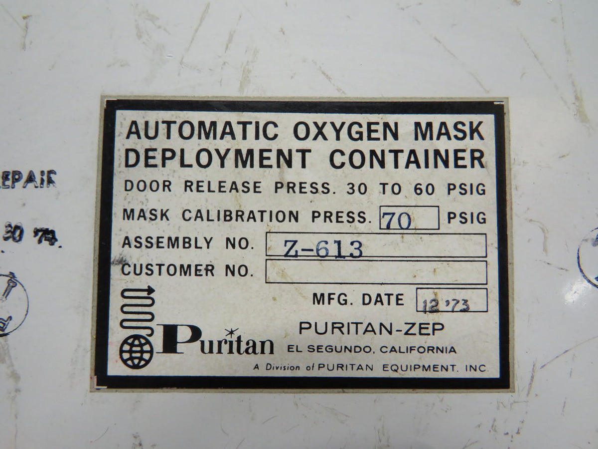 Puritan-Zep Z-613 Puritan-Zep Automatic Oxygen Mask Deployment Container