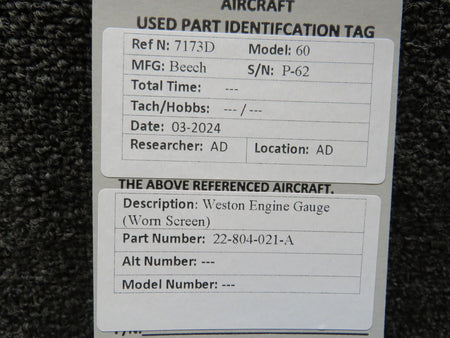 Weston 22-804-021-A Weston Tri-Engine Gauge Indicator (Worn Dial)